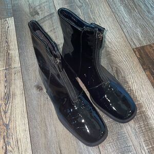 Aquatalia Tenley Black Patent Leather Ankle Booties